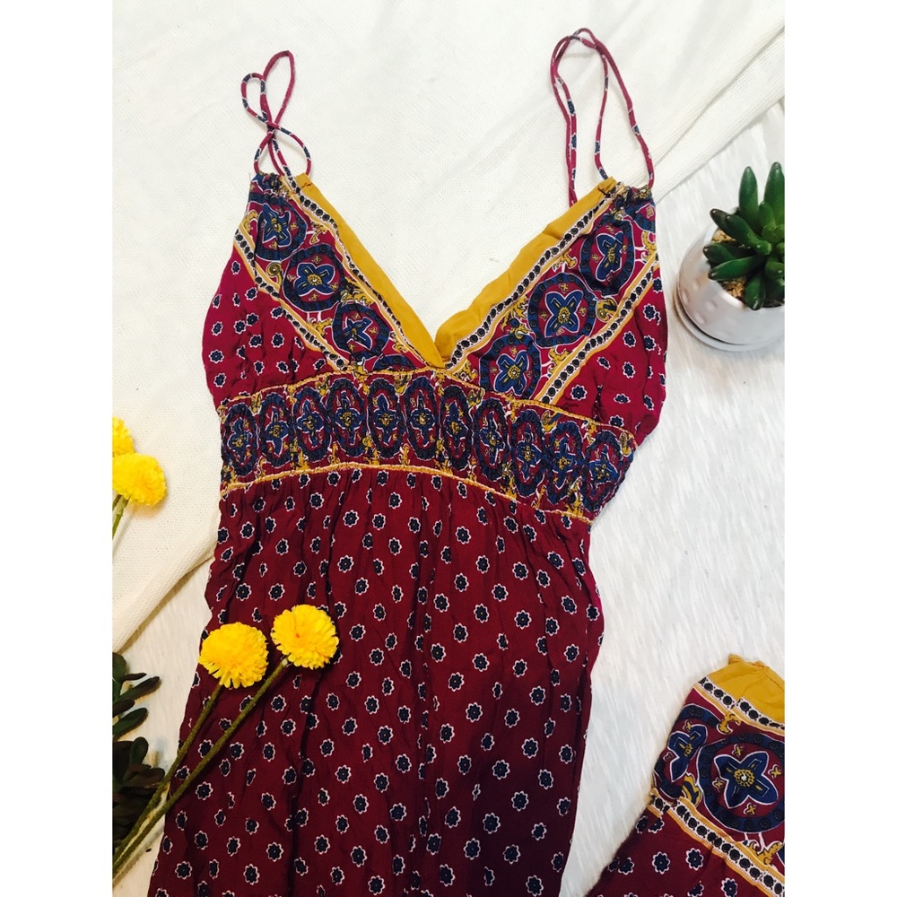 Patterned Long Dress w/ Side Slit